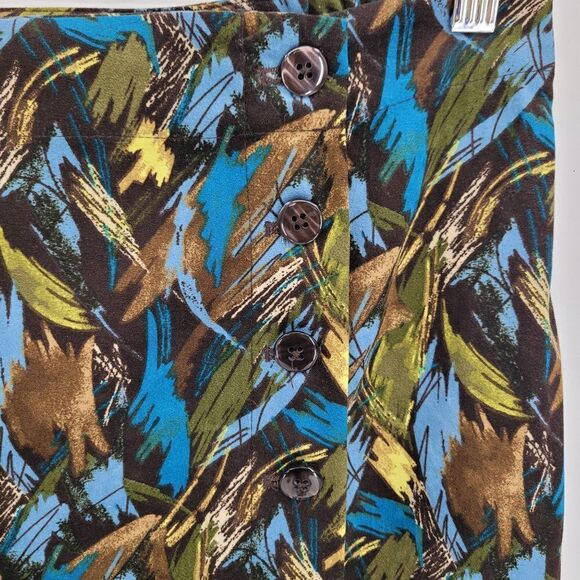 Christopher & Banks Skirt Wrap Retro 70's Abstract Mod Button Midi Blue 8 - Picture 5 of 14